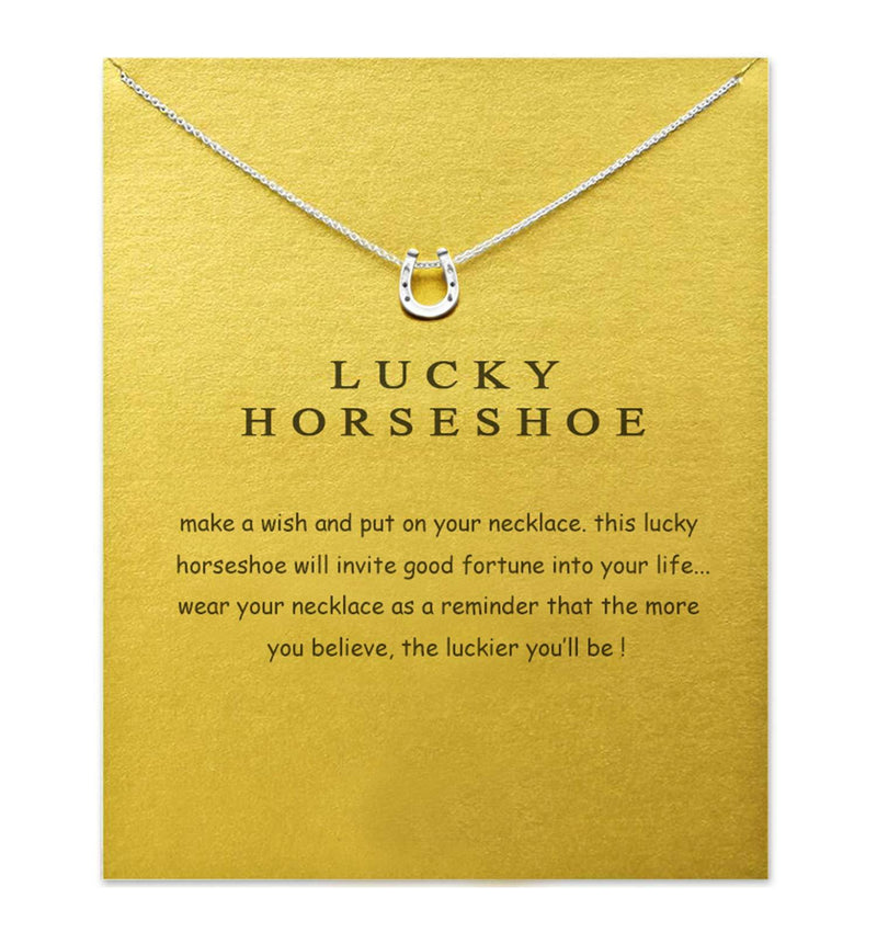 [Australia] - Baydurcan Friendship Anchor Compass Necklace Good Luck Elephant Pendant Chain Necklace with Message Card Gift Card Silver Horseshoe 