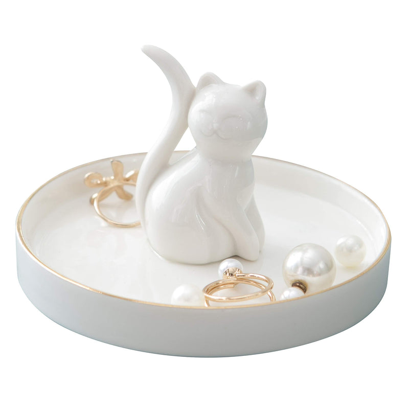 [Australia] - Adorable White Cat Ring Holder Ceramic Jewelry Tray Porcelain Trinket Dish for Wedding Engagement Gift Perfect for Holding Small Jewelries, Necklaces, Earrings, Bracelets (Lovely Kitty) 