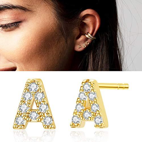 [Australia] - Ldurian Earrings for Women Girls Initial Stud Earring, Tiny 5mm 14K Gold Plated Hypoallergenic CZ Stud Earrings, Minimalist Cartilage Earrings, A-Z Capital Alphabet Earring, Dainty Gifts for Her A - Capital Letter 
