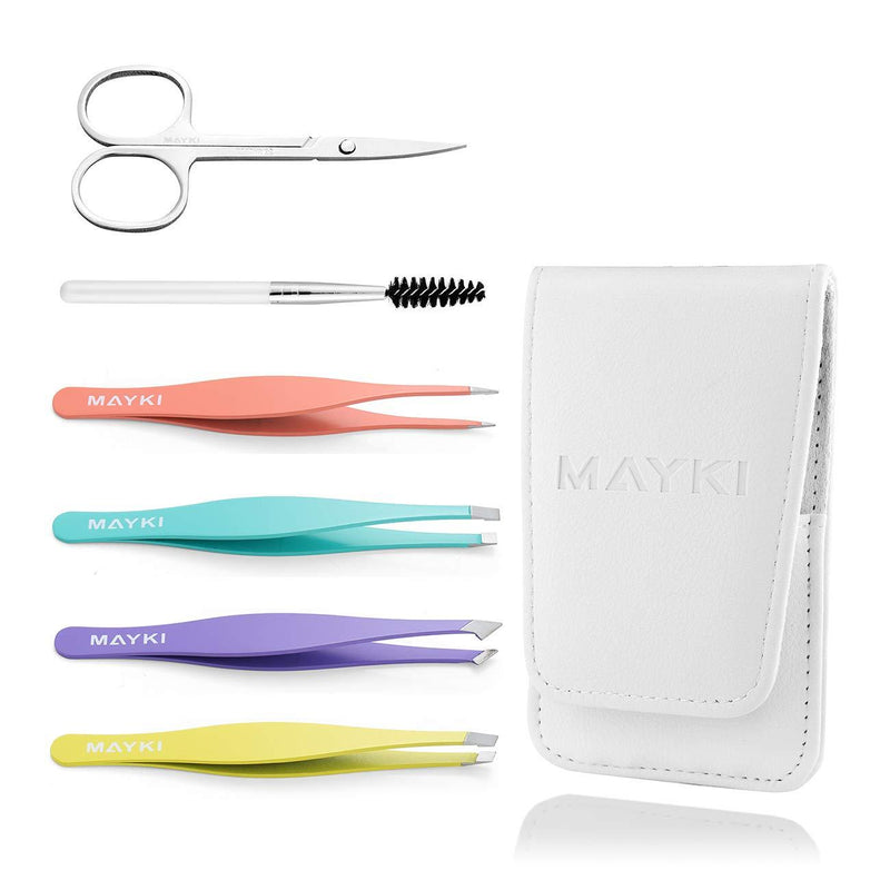 [Australia] - Eyebrow Tweezers Women 6Pcs, Full Size Professional Eyebrow Tweezers Kit, Precision Tweezers Set for Eyebrow/Ingrown Hairs/Splinter/Facial Hair Removal, Stainless Steel Women Tweezers by MAYKI Multi-colored 