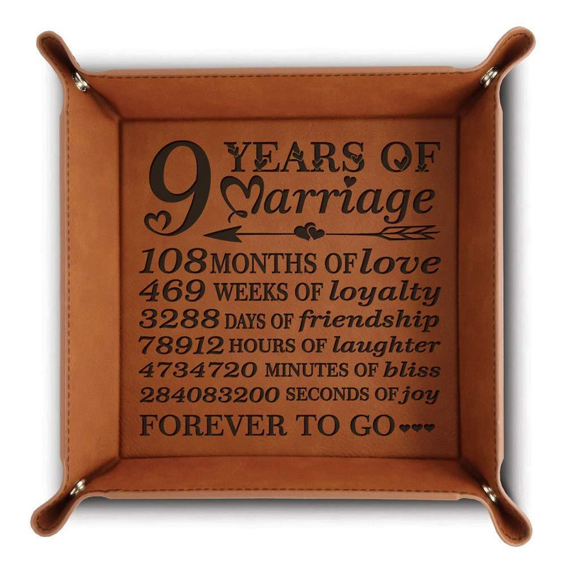 [Australia] - Bella Busta -9 years of Marriage-Forever to go-Engraved Leather Tray with Breakdown Dates-Storage & Organization Jewelry Trays (Rawhide) (Rawhide) Rawhide 