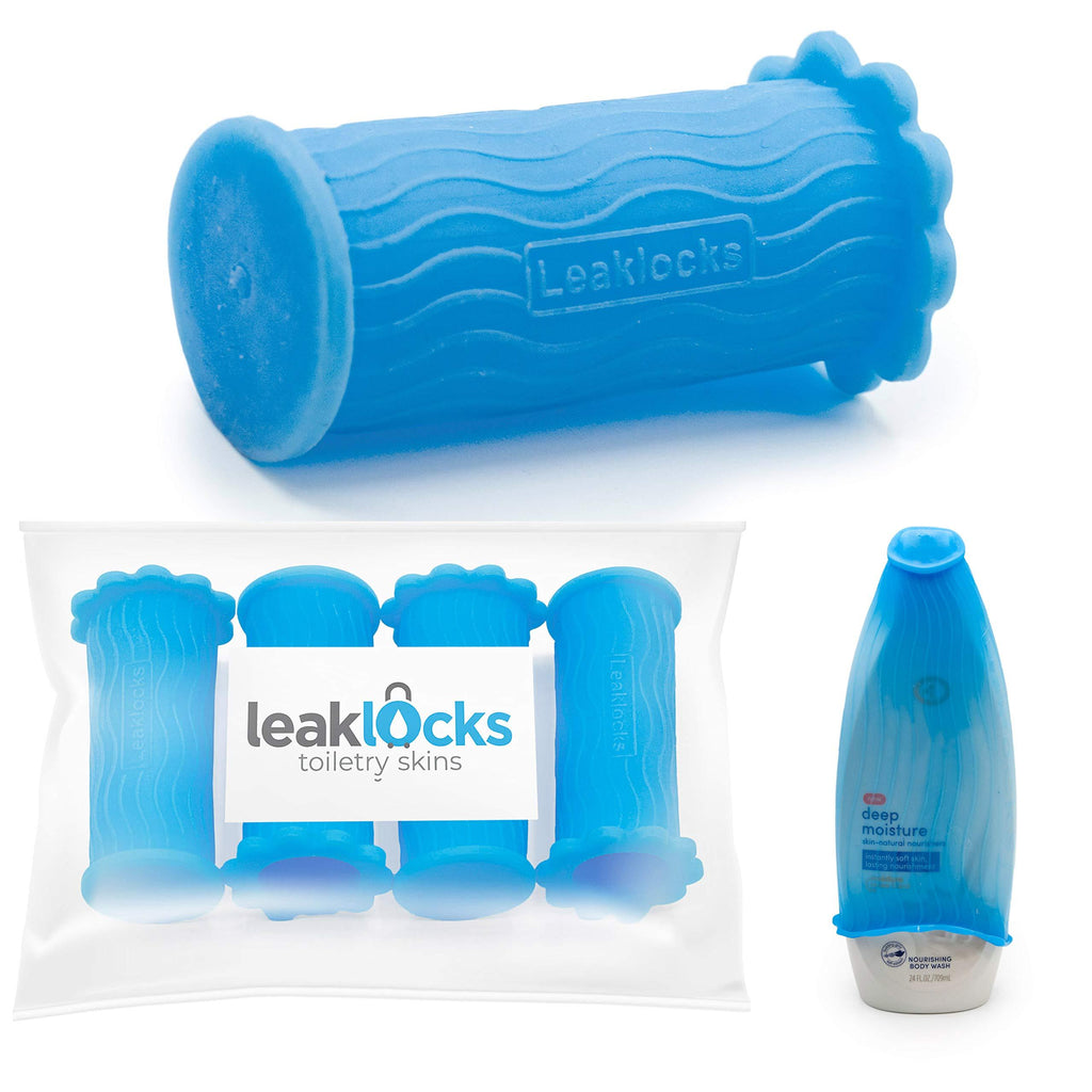 [Australia] - Leak Locks: 4 Pack Toiletry Skins for Leak Proofing Travel Containers in Luggage. Protects Standard and Travel Sized Toiletries. Reusable Accessory for Travel Bag, Suitcase and Carry On Luggage. 