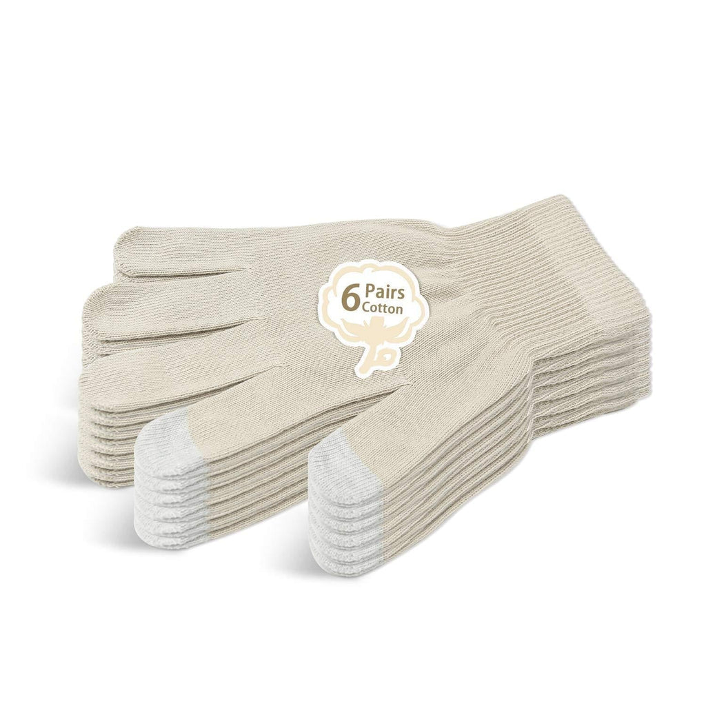 [Australia] - EvridWear Unisex Moisturizing Cotton Gloves with Touchscreen Fingertips for Eczema Beauty Cosmetic Dry Hands Sensitive Irritated Skin Therapy Overnight Bedtime, 6 Pairs, Lightweight-Beige, L/XL 