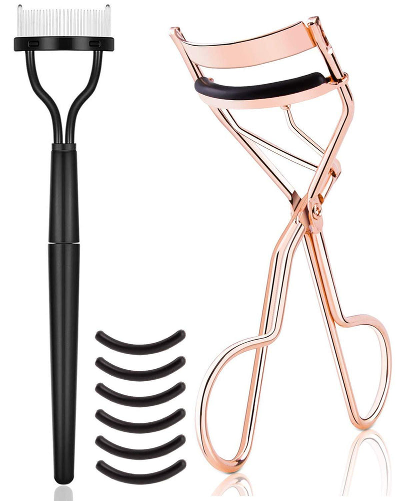 [Australia] - TPPICK Eyelash Curler Kit Metal Lash Curlers with Mascara Applicator Eyelashes Separator Comb & 6 Replacement Refill Pads (Rose Gold) Rose Gold 