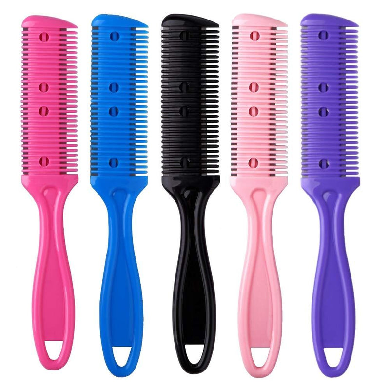 [Australia] - 5Pcs Professional Trimmer Razor Dual Side Cutting Scissors Hair Thinning Comb Slim Haircuts Cutting Tool Blade Barber Cut Hair Brush Tools Double Edge Razor 5Color 