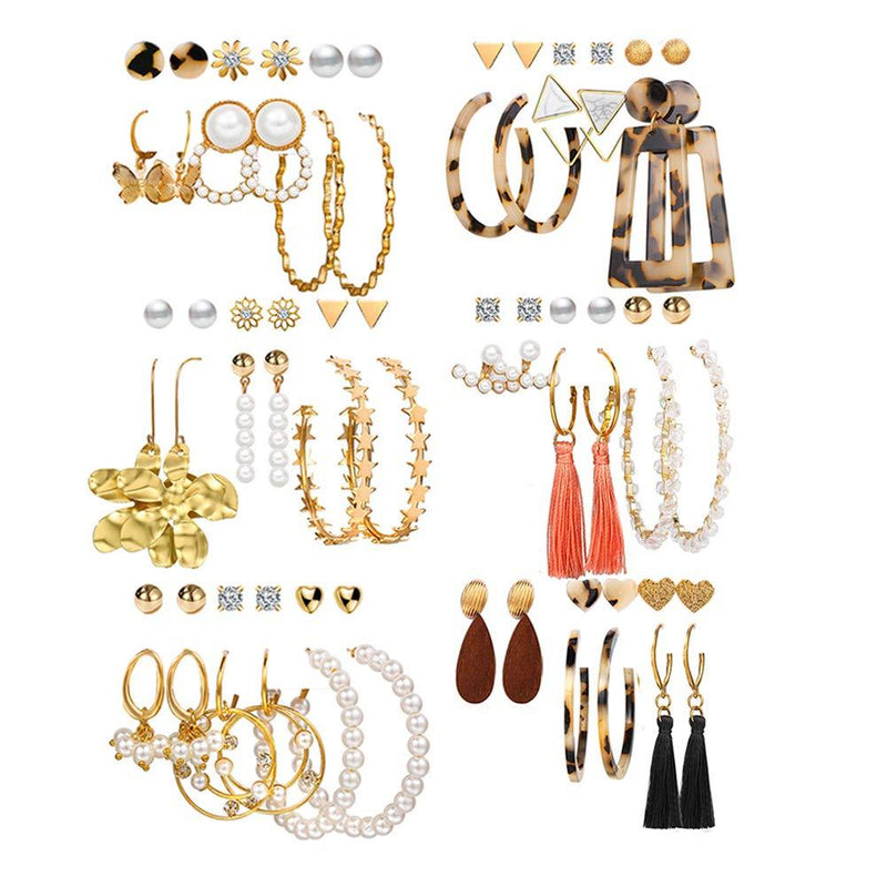 [Australia] - 36 Pairs Fashion Earrings Packs for Women Girls, 2020 Gold Crystal Butterfly Star Pearl Tassel Acrylic Hoop Stud Drop Dangle Earrings Set Wholesale BOHO Jewelry Set 