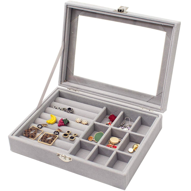 [Australia] - Jewelry Organizer Box for Women Girl Travel Earring Storage Case Tray Holder for Ring/ Necklace/ Bracelet, Grey(8 Slots & 9 Grid ) 