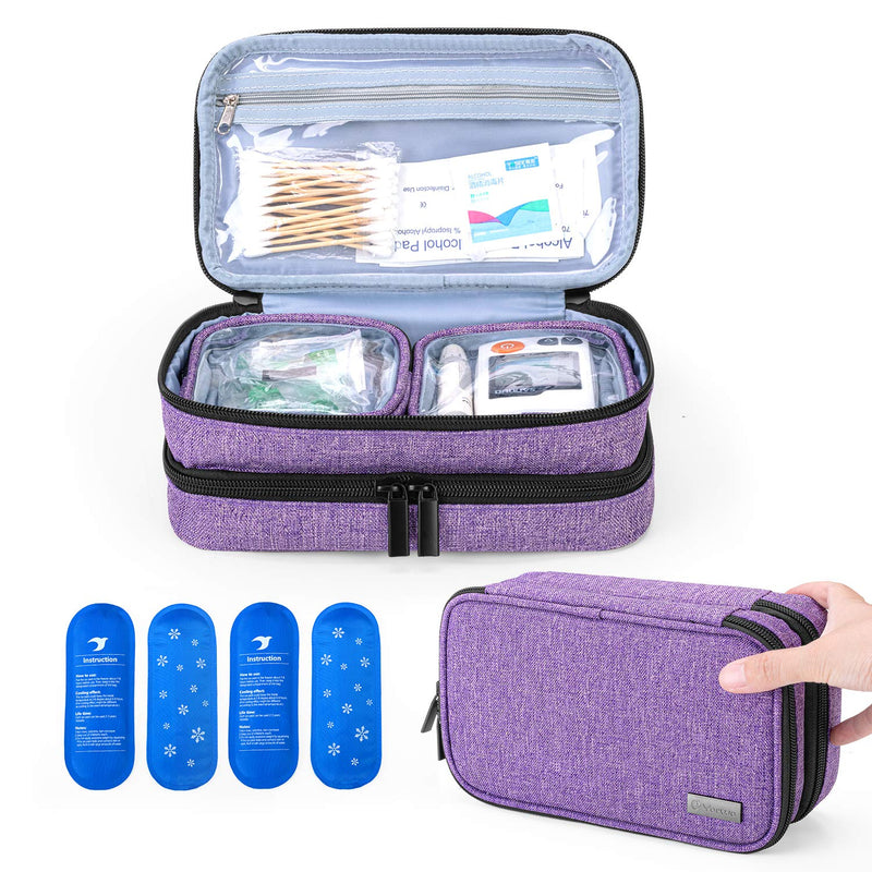[Australia] - Yarwo Insulin Cooler Travel Case with 4 Ice Packs, Double Layer Diabetic Supplies Organizer for Insulin Pens, Blood Glucose Monitors or Other Diabetes Care Accessories, Purple 