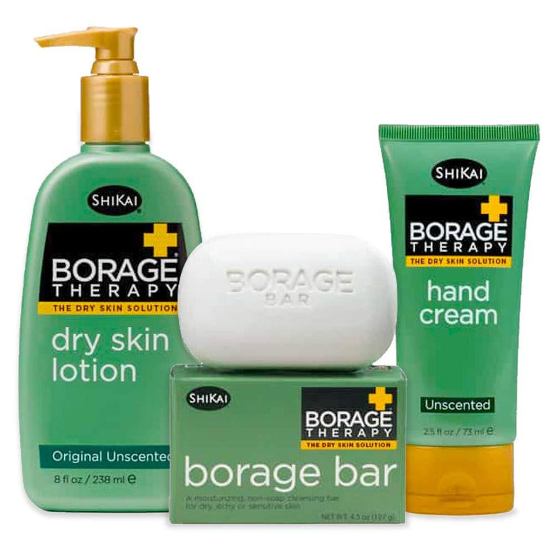 [Australia] - ShiKai - Borage Therapy Essentials Pack, Borage Bar Soap (4.5 oz), Borage Hand Cream (2.5 oz), Borage Dry Skin Lotion (8 oz), Relief for Dry Skin, Non-Greasy, Non-Irritating | 3 Count 