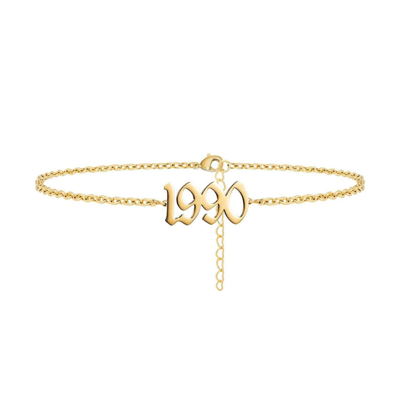 [Australia] - Lcherry Birth Year Number Anklet 14K Real Gold Plated Ankle Bracelet for Women Beach Foot Jewelry Birthday Gifts 1990 