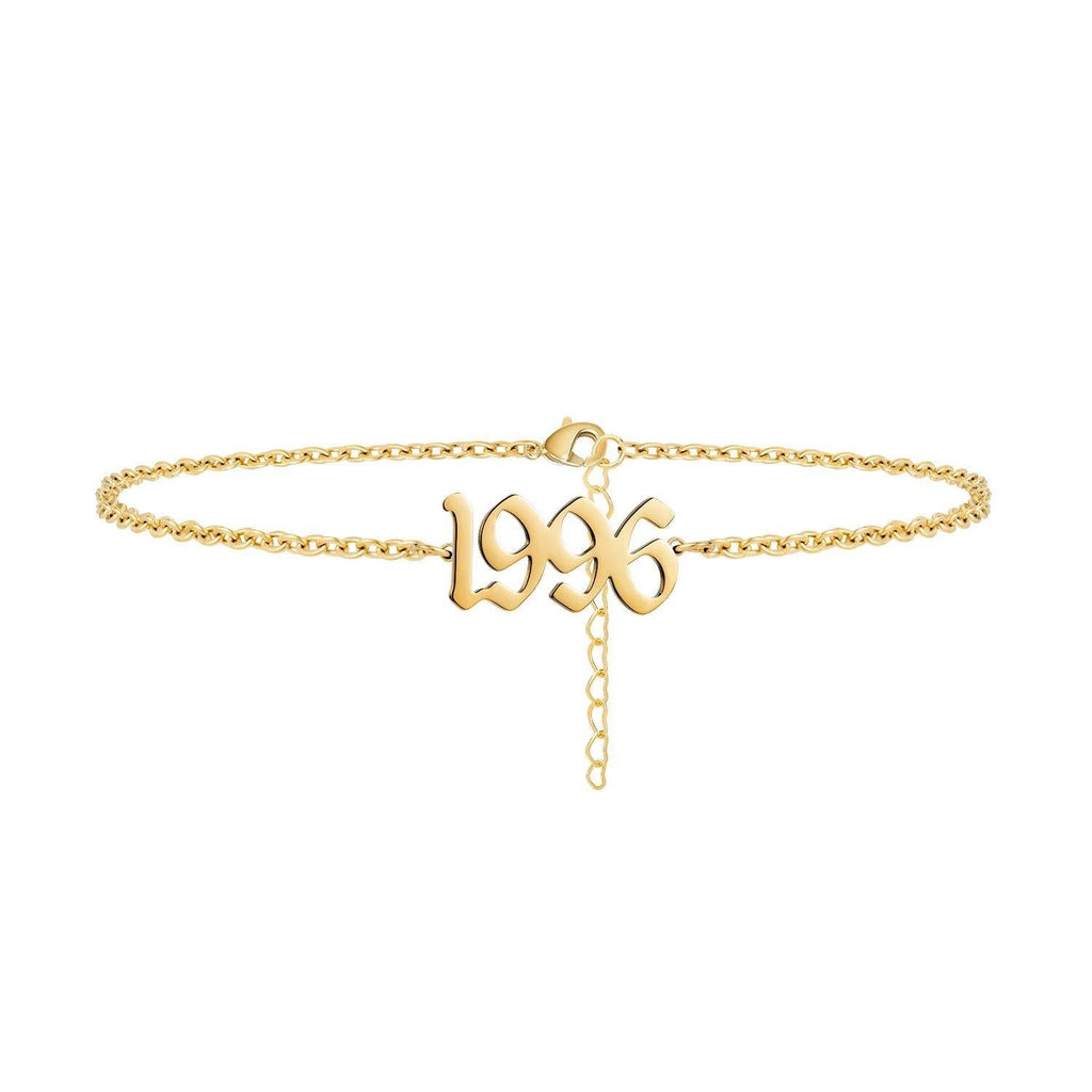 [Australia] - Lcherry Birth Year Number Anklet 14K Real Gold Plated Ankle Bracelet for Women Beach Foot Jewelry Birthday Gifts 1996 