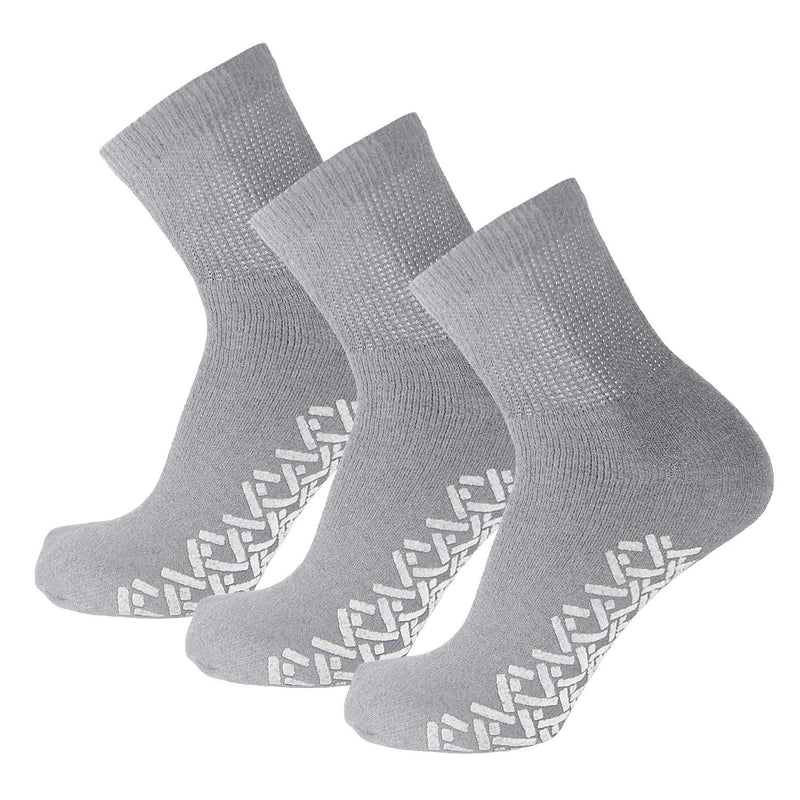 [Australia] - Non-Skid Diabetic Cotton Quarter Socks with Non Binding Top Grey - 3 Pairs Medium 