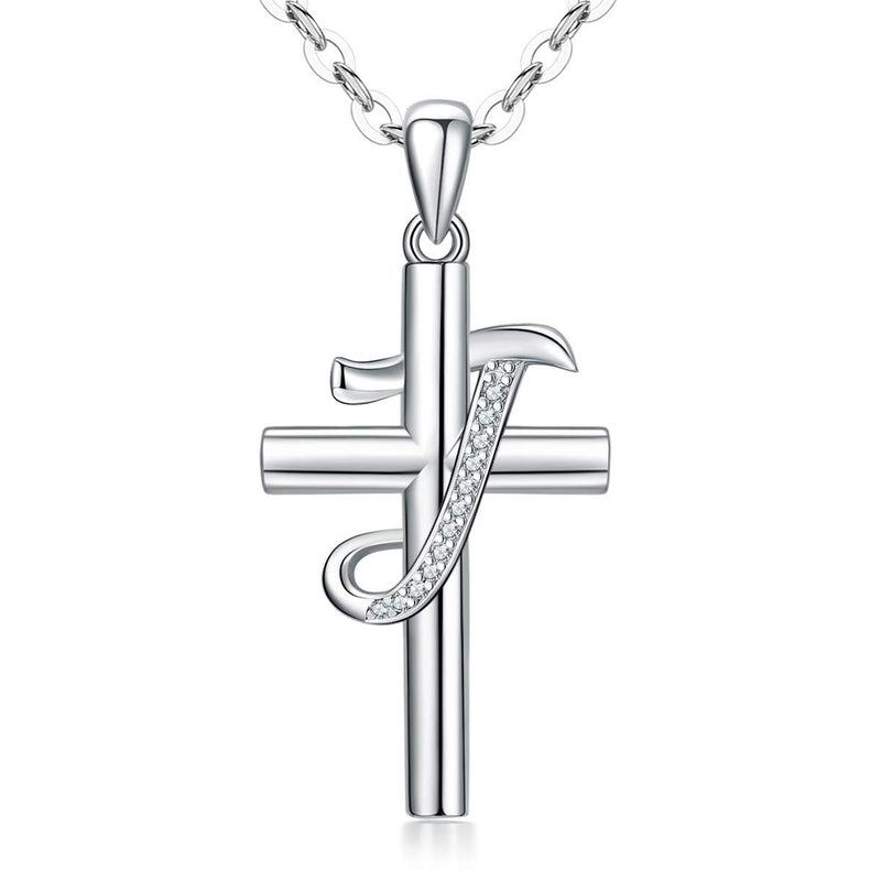 [Australia] - Eusense Initial Necklaces Cross Letter Necklace Sterling Silver Alphabet Pendant a Necklace for Women and Teen Girls with Cubic Zirconia Letter J 