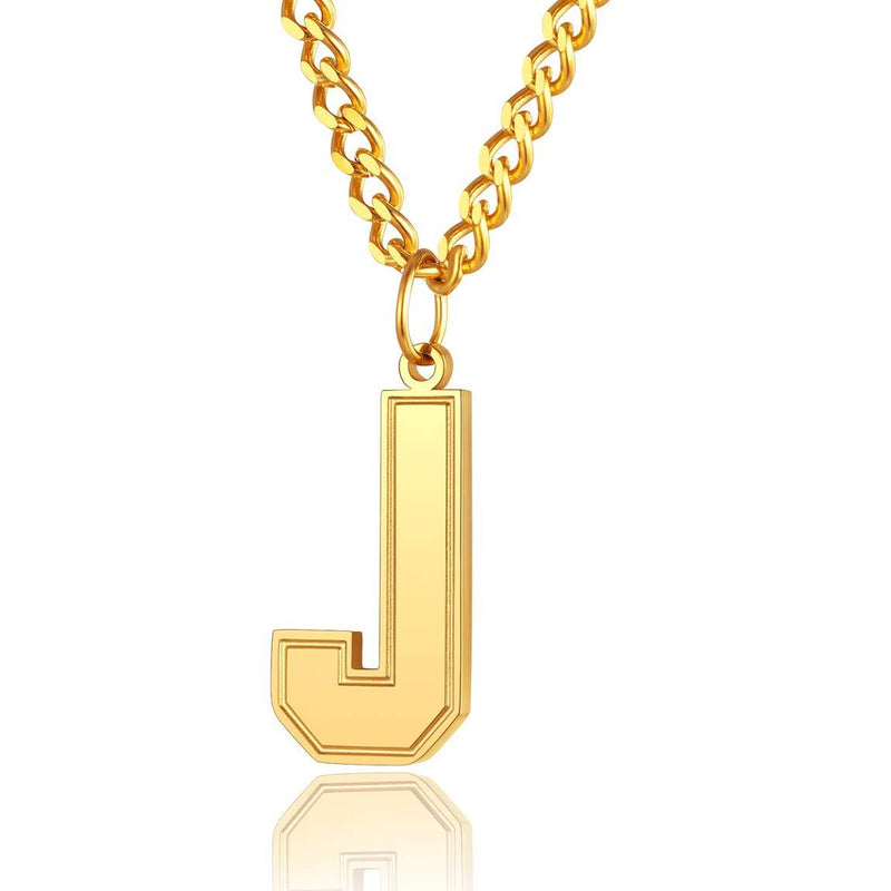 [Australia] - ChainsPro Men/Women Stunning Monogram Letter Necklace, A to Z Initial Charm with Chain-22+2"-Adjustable, 316L Stainless Steel/Gold Plated/Black (Send Gift Box) 1-J-gold plated 