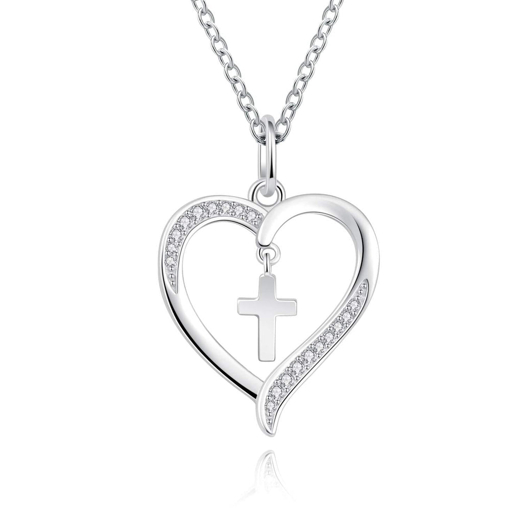 [Australia] - YWN Sterling Silver First Communion Dancing Cross Love Heart Pendant Necklaces for women girls 