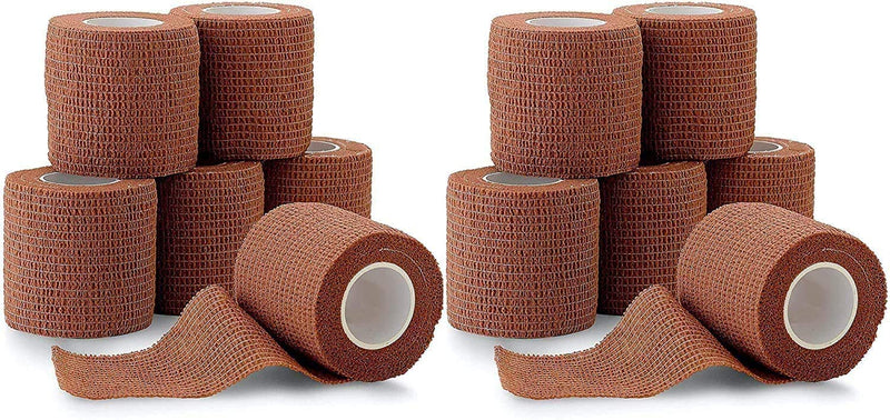 [Australia] - Self Adherent Cohesive Tape - 2" x 5 Yards, 12 Pack (Medium Tan) Self Adhesive Bandage Rolls & Sports Athletic Wrap for Ankle, Wrist, Knee Sprains and Swelling 