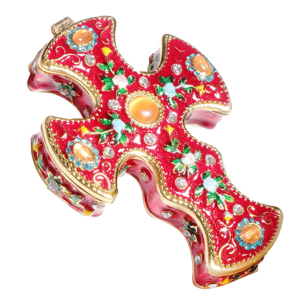 [Australia] - Waltz&F Flower Pattern Cross Jeweled Trinket Box Hinged Hand-Painted Ring Holder Home Decoration 
