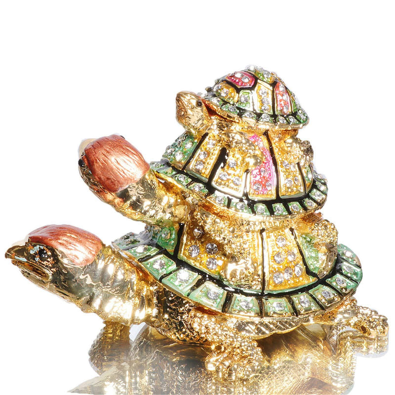 [Australia] - Waltz&F Three Generation Turtle Jeweled Trinket Box Hinged Hand-Painted Ring Holder Turtle Figurines Decoration 