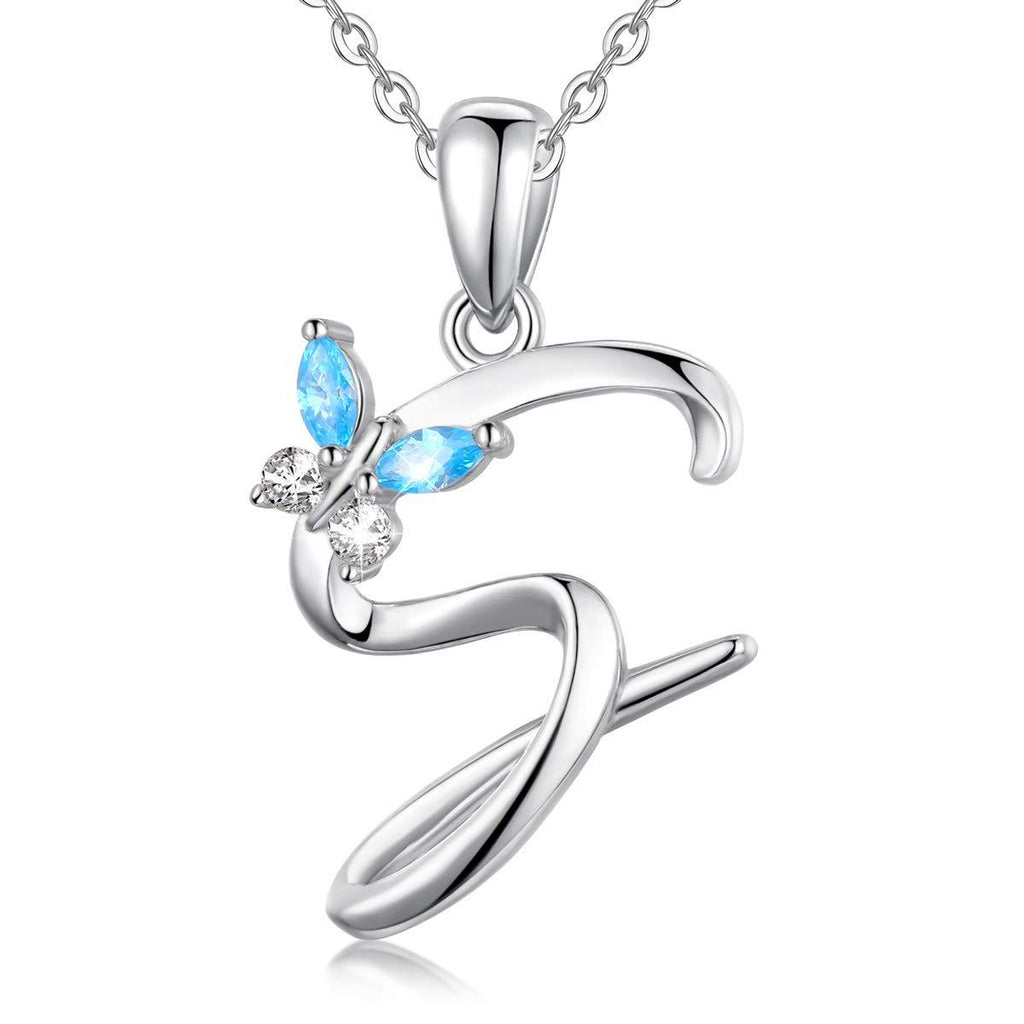 [Australia] - EUDORA Sterling Silver Necklace 26 Letters Alphabet Personalized Charm Pendant with 18inch O-Ring Chain S with Butterfly 