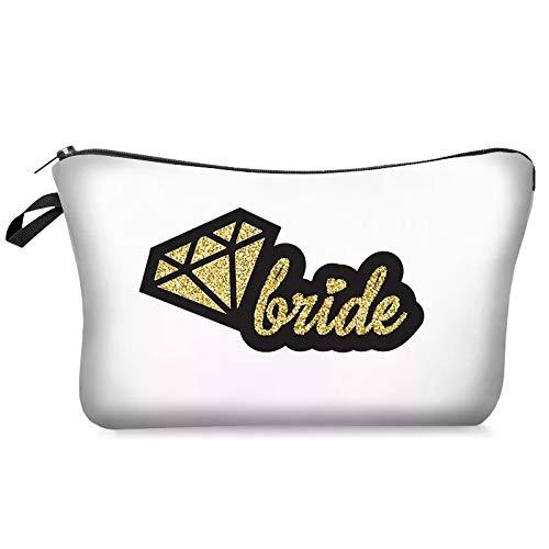 [Australia] - Bridal Party + Bride Makeup Bags – Leather Cosmetic Bags for Bachelorette Parties, Weddings, Bridal Showers (gold diamond pattern) gold diamond pattern 