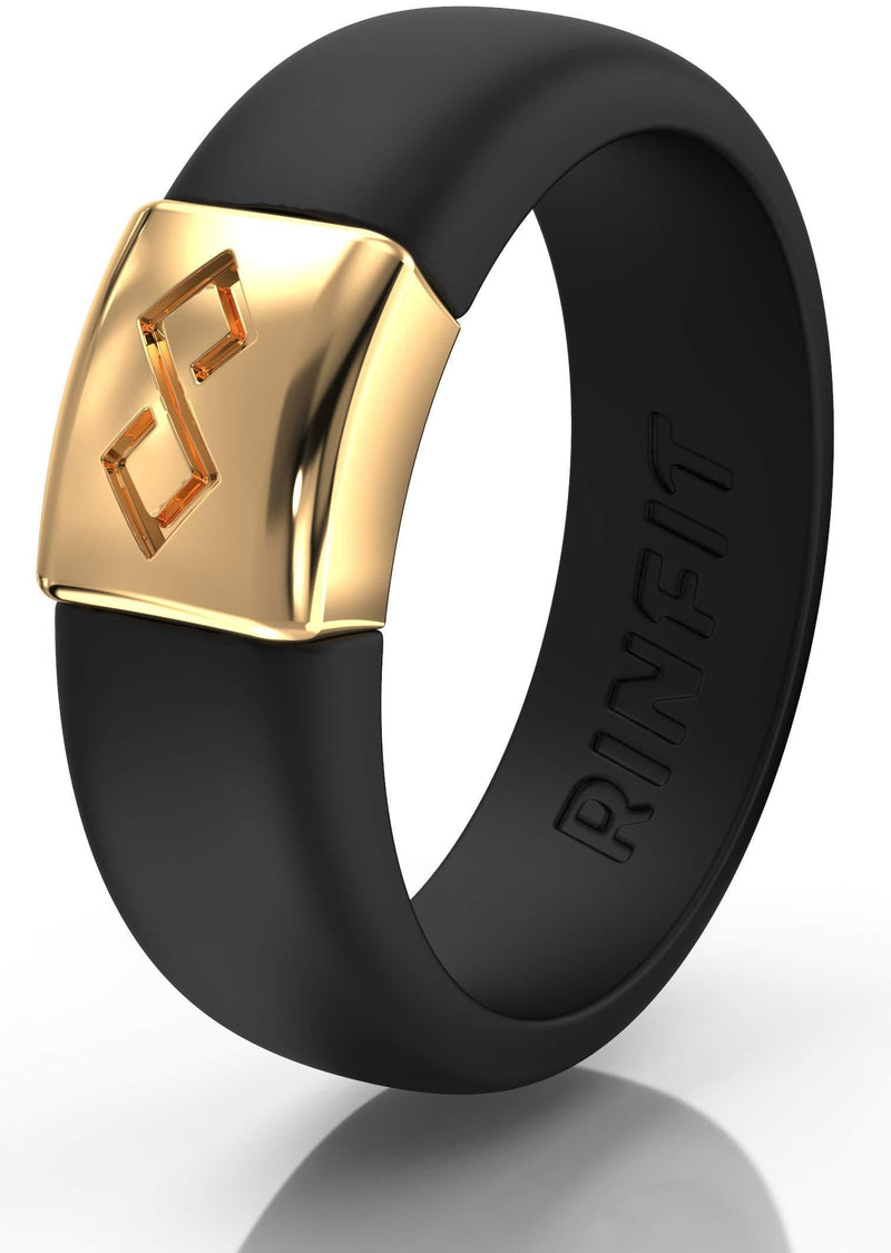 [Australia] - RinFit Women's Silicone Wedding Ring with Metal Bead. A Unique, Flexible & Comfortable Rings. U.S. Patent Pending Size 4 Silicone-Black & Metal-Gold 