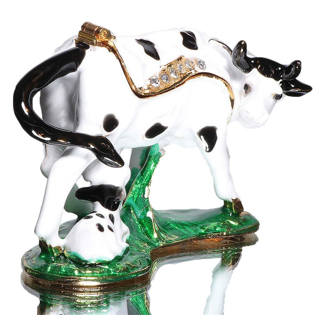 [Australia] - Waltz&F Mother Cow and Calf Jeweled Trinket Box Hinged Hand-Painted Ring Holder Home Decoration 