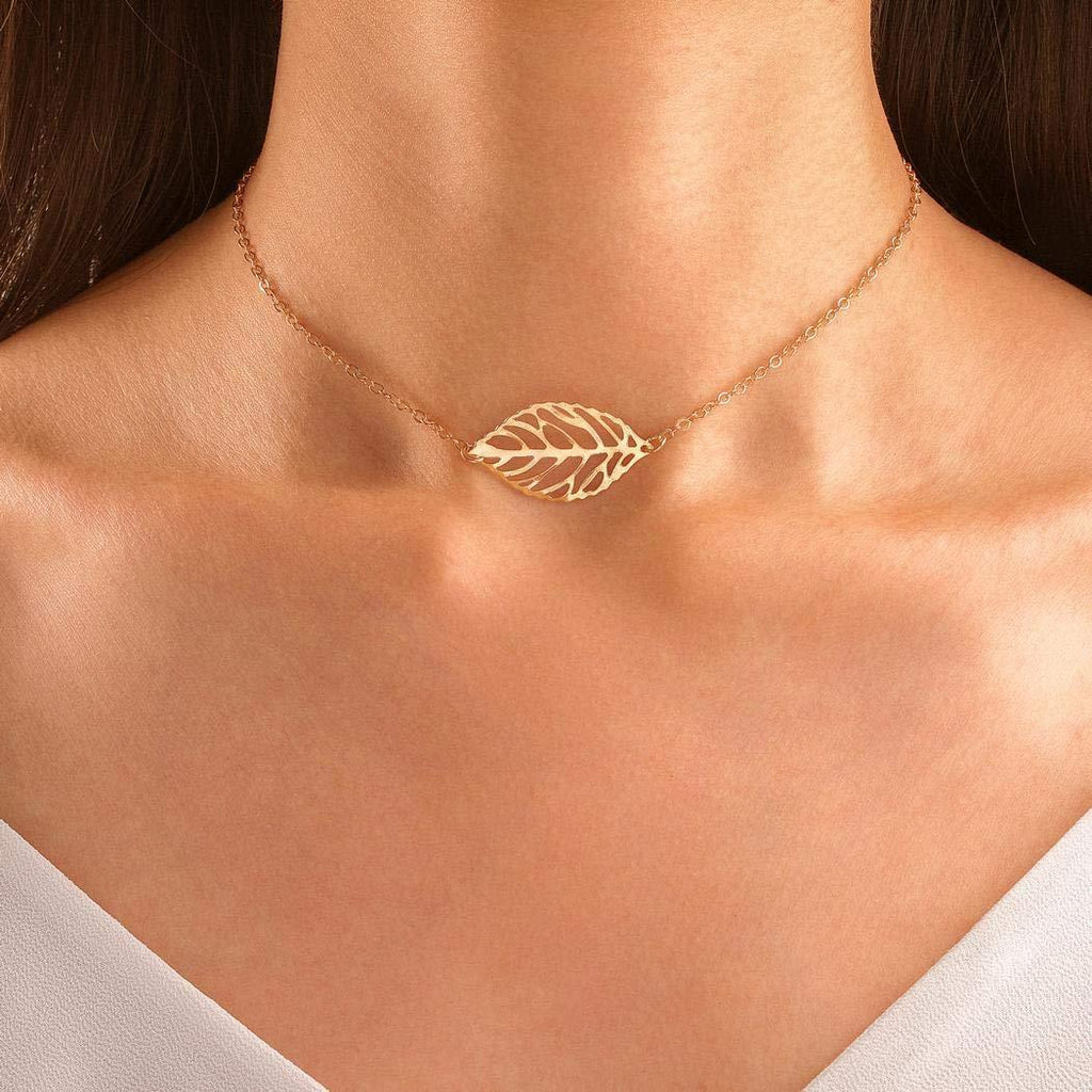 [Australia] - Mosako Boho Shhort Necklace Leaf Pendant Necklace Chain Jewelry for Women and Girls (Gold) Gold 