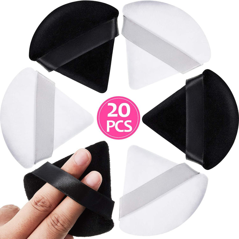 [Australia] - 20 Pieces Powder Puff Triangle Shape Powder Puff Small Triangle Makeup Puff Cosmetic Makeup Tool for Contouring, Under Eyes and Corners, White and Black, 2.76 Inches 