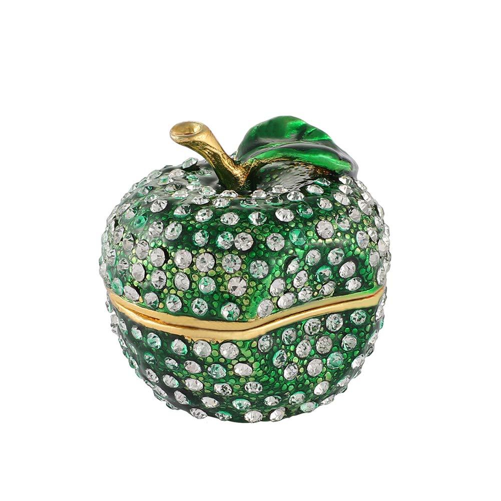 [Australia] - Furuida Green Lucky Apple Trinket Boxes Hinged Hand-painted Diamond Little Jewelry Box Fruit Ornaments Craft Gift Room Decor for Women Girls 