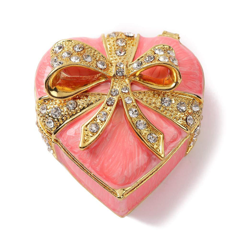 [Australia] - Furuida Love Heart Bow-Knot Pink Jewelry Trinket Box Hand-Painted Diamond Classic Ornaments Craft Gift for Birthday Thanksgiving Valentine's Day Christmas Mother's Day 