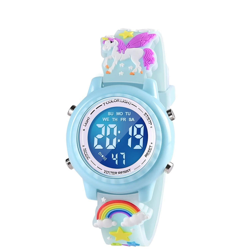 [Australia] - VAPCUFF 3D Cartoon Waterproof Kids Watches with Alarm - Best Toys Gifts for Girls Age 3-10 Blue 