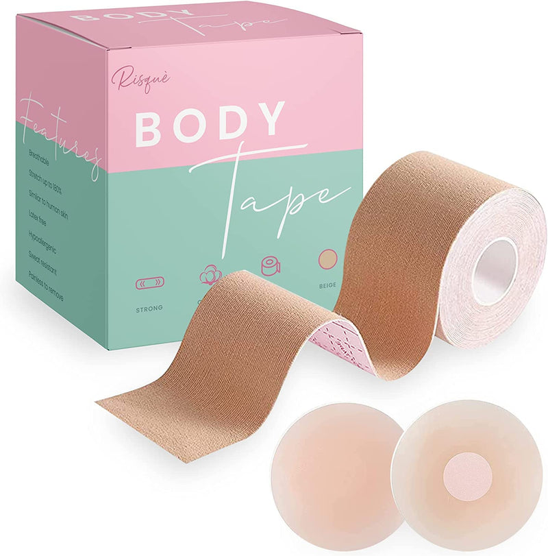 [Australia] - Boob Tape, Boobytape for Breast Lift | Achieve Chest Brace Lift & Contour of Breasts | Sticky Body Tape for Push up & Shape in All Clothing Fabric Dress Types | Waterproof Sweat-Proof Bob Tape Beige 