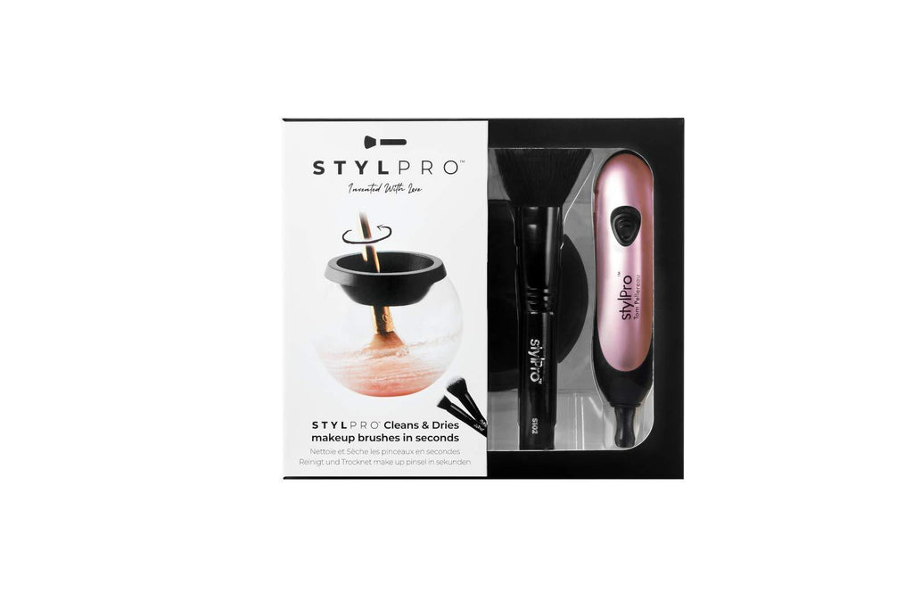 [Australia] - STYLPRO Blush Gift Set Kit: Electric Makeup Brush Cleaner and Dryer Machine with 8 Brush Collars, Brush Cleanser - Fast, Automatic Spinning Brush Cleaner with Heat-Resistant Bowl 