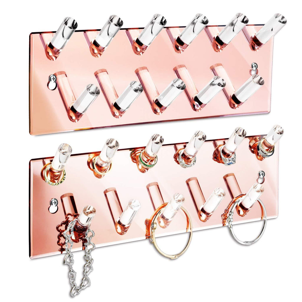 [Australia] - Ikee Design Multi-Purpose Acrylic Wall-mounted Countertop Jewelry Stand Organizer, Bracelets Rings Bangles Display Rack for Store, Showcase, Trade Show, Set of 2, Rose Gold, 13”W x 4 1/4”D x 1 3/4”H 