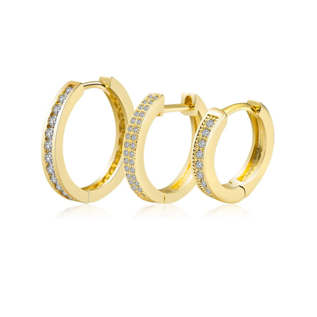 [Australia] - SEENI 3Pair Cubic Zirconia Cuff Earrings Huggie Stud Hoop Earrings For Women Gift Golden 3pair Set 
