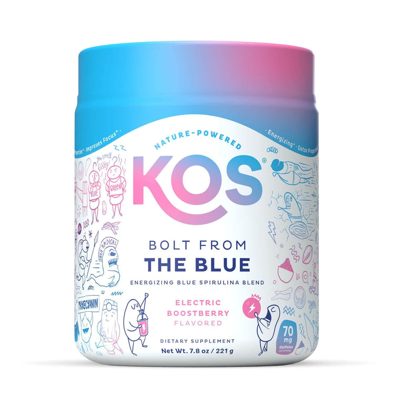 [Australia] - KOS Natural Pre Workout Powder - Blue Raspberry Flavored Blue Spirulina Blend - 70 mg Organic Caffeine, Ginseng, Cordyceps Electric Boostberry 