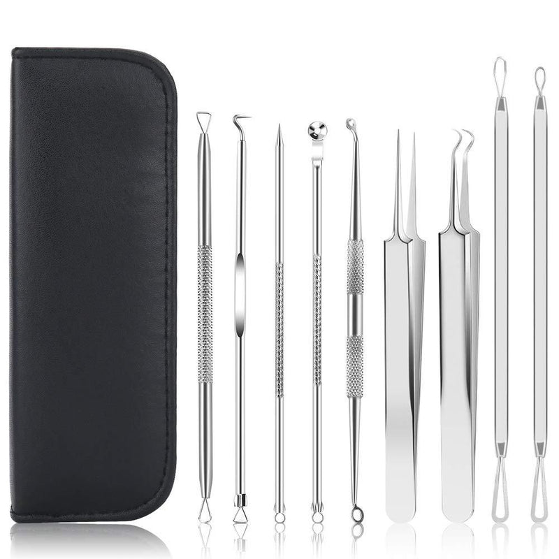 [Australia] - UUBAAR 9PCS Pimple Popper Tool Kit, Professional Blackhead Remover Kit, Best Acne Tools, Blemish/Comedone Extractor Kit - Quick and Easy Removal of Zit Popper, Whiteheads, Facial and Nose(Silver) 