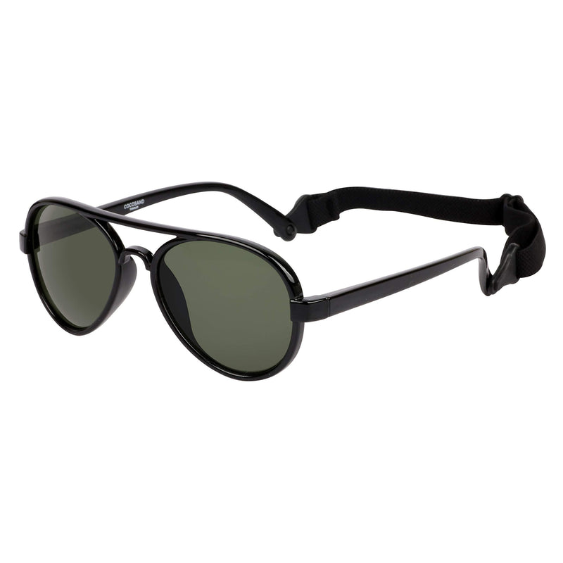 [Australia] - COCOSAND Toddler Sunglasses with Strap Classic Aviator Style UV400 Protection for Age 2-6 Black Green 