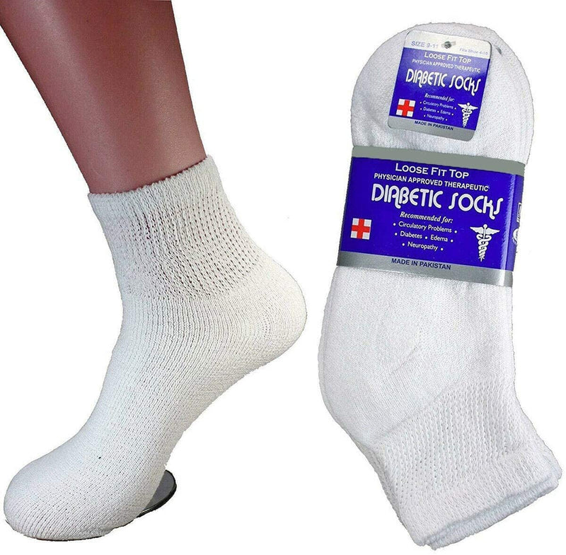 [Australia] - Diabetic Ankle Socks, Non-Binding Circulatory Doctor Approved Cushion Cotton Quarter Socks for Men’s Women’s 3,6,12 Pack 3 Pack White 13-15 