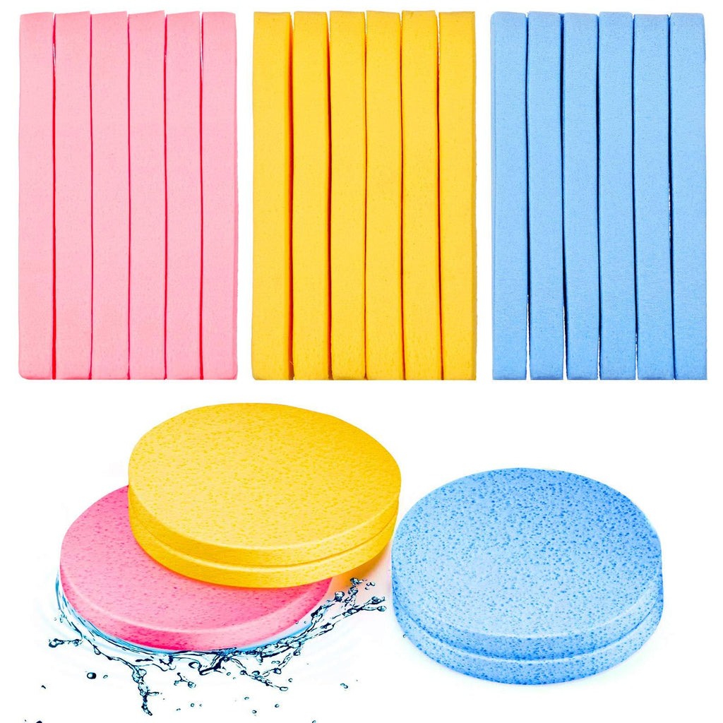 [Australia] - 120 Pieces Compressed Facial Sponge Face Cleansing Sponge Makeup Removal Sponge Pad Exfoliating Wash Round Face Sponge (Pink, Yellow, Blue) Pink, Yellow, Blue 