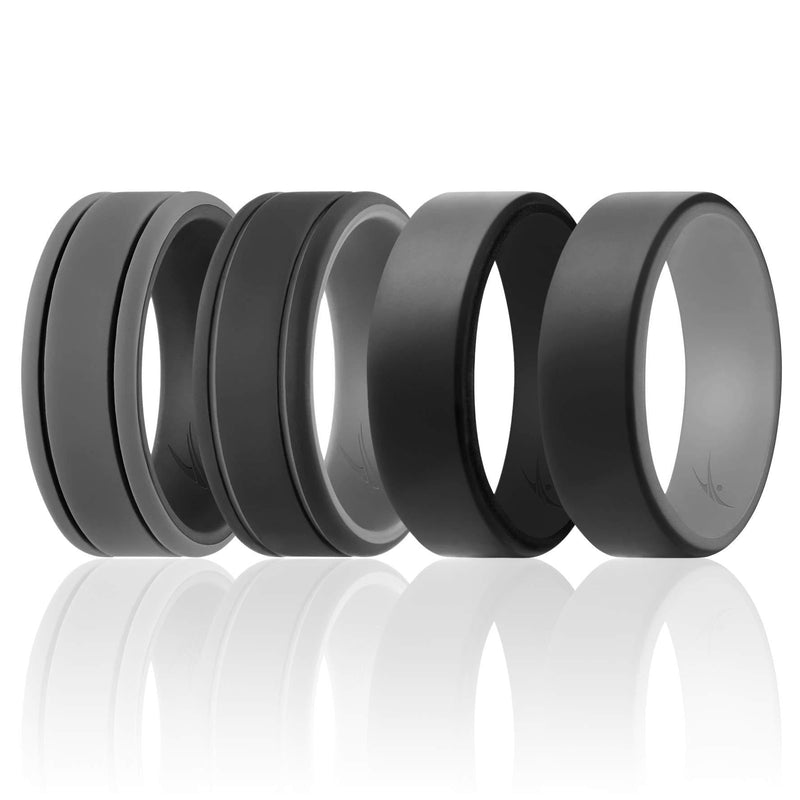 [Australia] - ROQ Silicone Wedding Ring for Men - 3 Packs/4 Packs & Singles - Duo Collection Silicone Rubber Wedding Bands - Classic Styles Lines: Black-Grey, Grey-Black; Beveled: Black, Grey-Black 6.5 - 7 (17.35mm) 