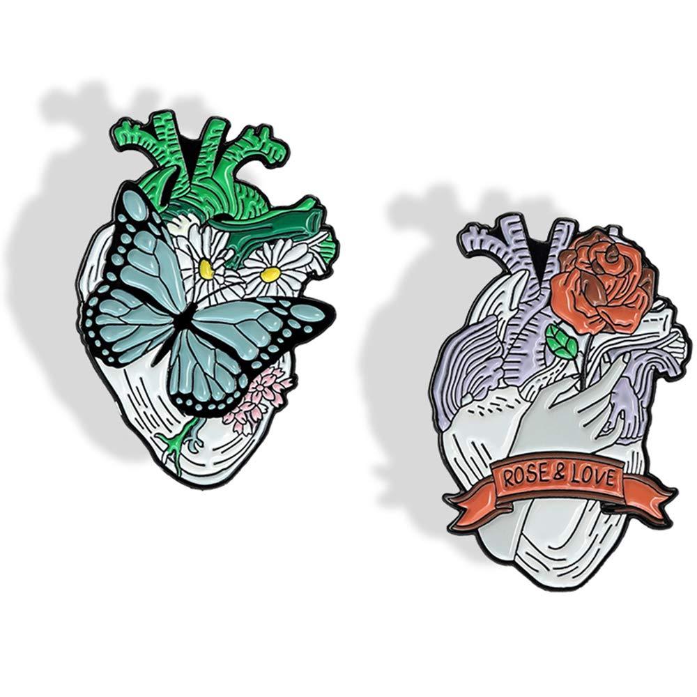 [Australia] - Gillna Flower Enamel Pins Set Aesthetic Anatomic Heart,Rose in Hand,Butterfly and Diasy,Illustration Art Lapel Pins Brooch for Backpack Clothing Bag Shirt Denim,Jewelry Gift for Lover,Friends 