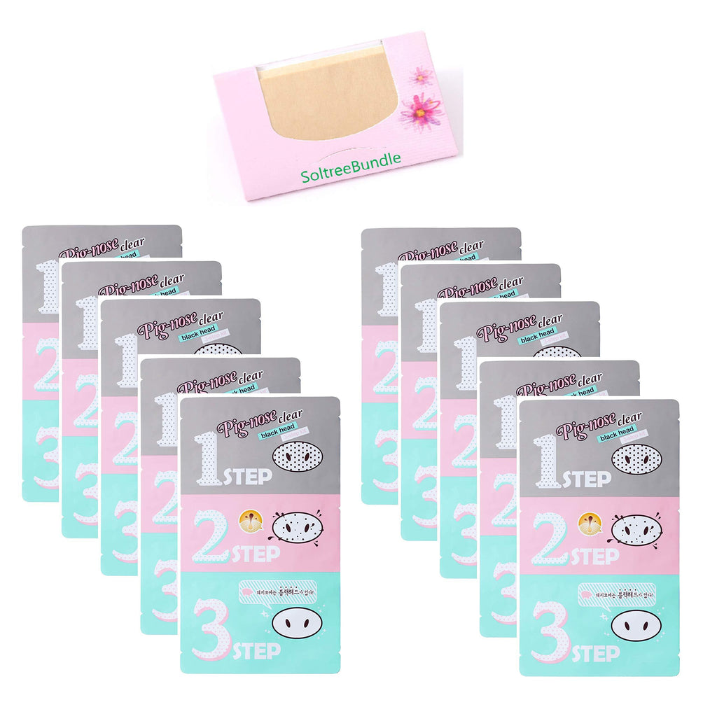 [Australia] - SoltreeBundle (10 Set) Pig Nose Clear Blackhead 3-Step Kit Korea Skincare with SoltreeBundle Oil blotting Paper 50pcs 