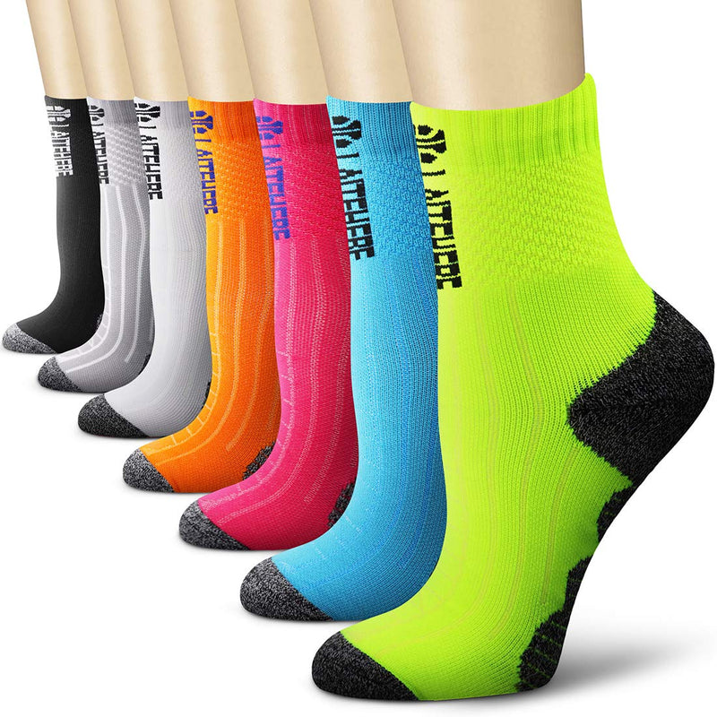 [Australia] - QUXIANG Compression Socks for Women & Men Circulation 3/6/7 Pairs Arch Ankle Support 15-20 mmHg Best for Running Cycling Large-X-Large 04-black/White/Orange 