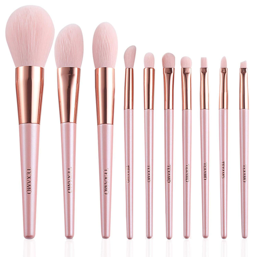 [Australia] - TEXAMO Makeup Brush Set for Powder, Blush, Contour, Concealer, Eyeshadow, Eyebrow, Blending, Premium Synthetic Pink Makeup Brushes of 10, Rose Gold 