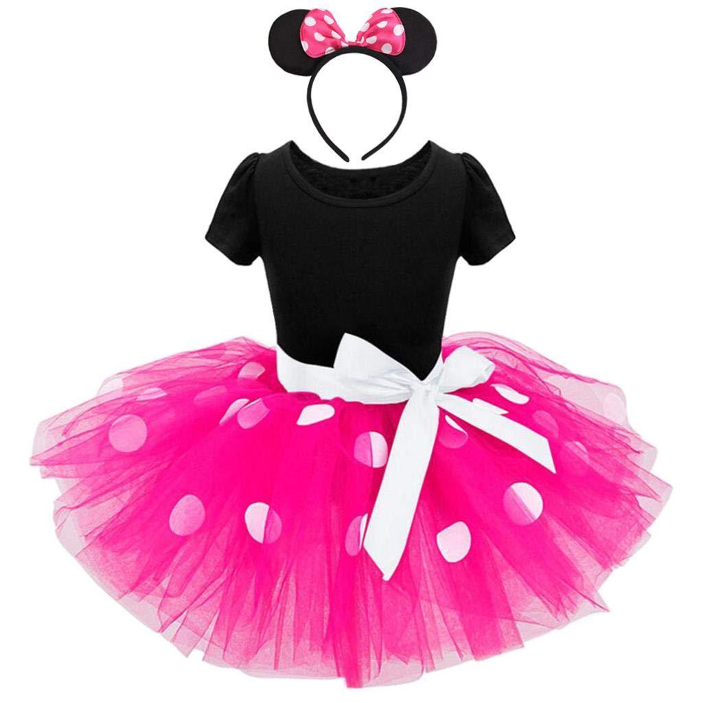 [Australia] - Dressy Daisy Baby Toddler Girl Polka Dots Fancy Dress Up Costume Birthday Party Tulle Dresses Size 12M-5 6-12 Months B - Hot Pink (Dress With Headband) 