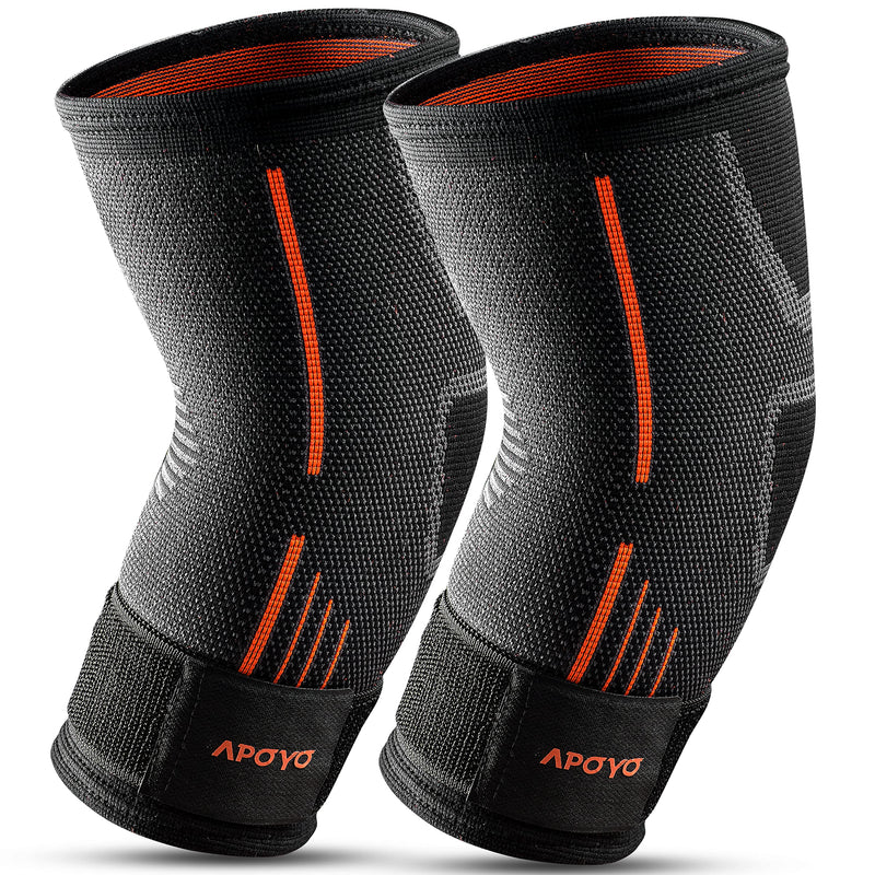 [Australia] - APOYO Elbow Brace for Tendonitis and Tennis Elbow (Pair), Elbow Compression Sleeve, Tennis Elbow Brace for Men and Women, Golfer Elbow Treatment, With Adjustable Strap for Weightlifting, Arthritis, Workouts, Reduce Joint Pain During Fitness Activity (M... 