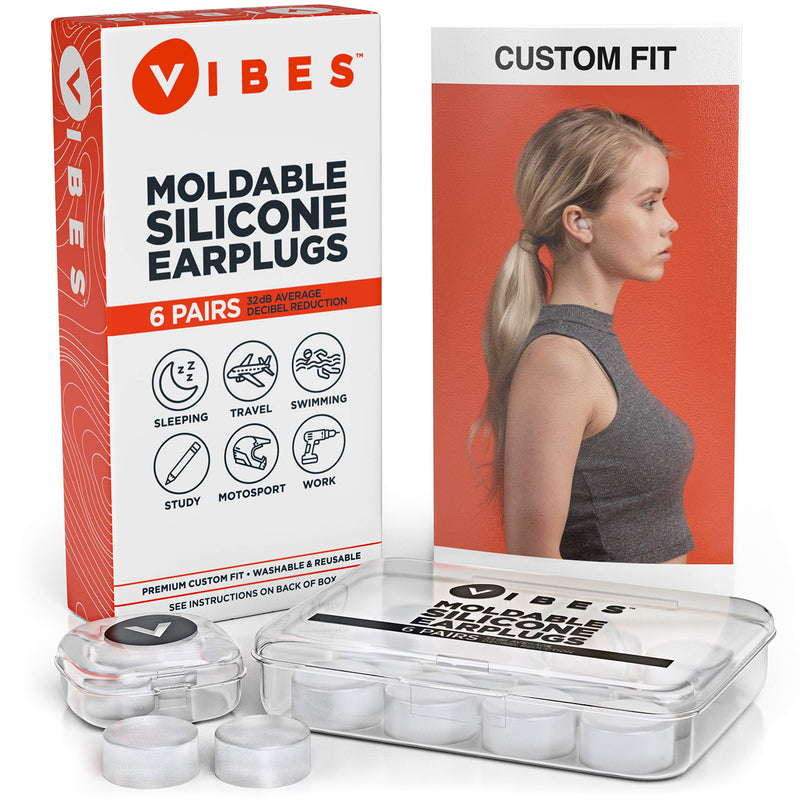 [Australia] - Silicone Ear Plugs - 6 Pairs Vibes Reusable Earplugs For Sleep, Custom Waterproof Moldable Gel, 32 dB Best Sound Blocking Earplug, Noise Reduction in Sleeping, Travel, Swimming, Studying, Construction 