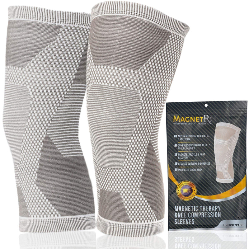 [Australia] - MagnetRX® Magnetic Therapy Knee Compression Sleeve - (2-Pack) Knee Support with Magnets for Knee Pain & Recovery - Magnet Therapy Knee Brace Support (Medium) Medium (Pack of 2) Grey 