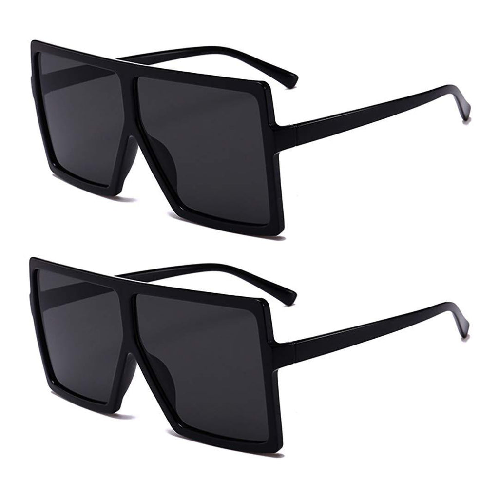 [Australia] - JUSLINK Oversized Square Sunglasses for Women Trendy Flat Top Fashion Shades 2 Black 